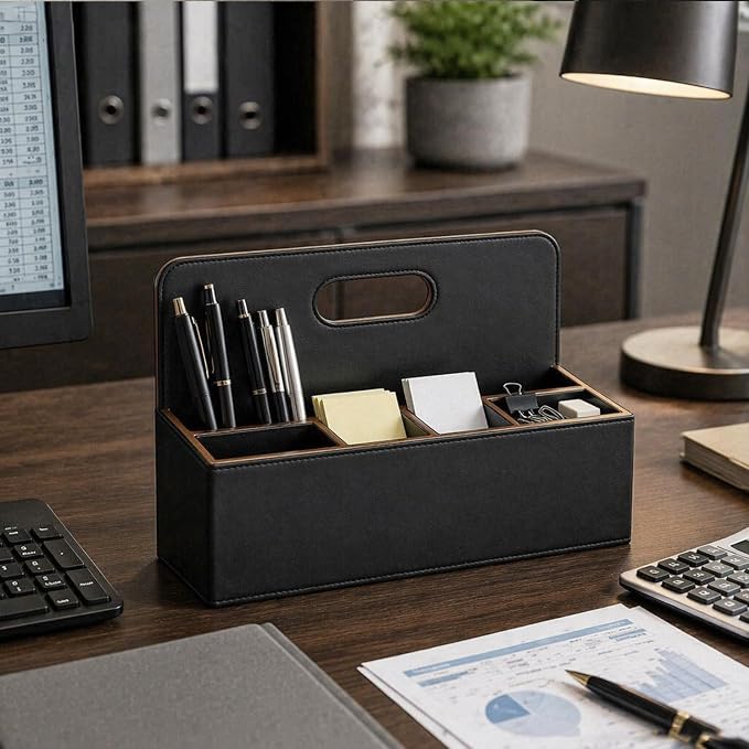 Mail Organizer Countertop, Pencil Holder, Office Supplies File Bill Sorter | PU - Image 7