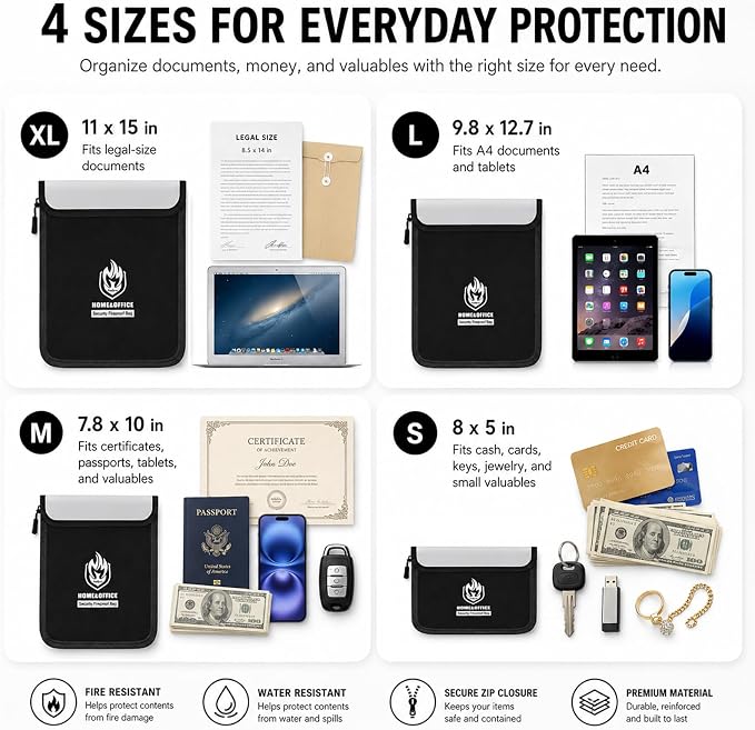 Andyer 4 Pack Fireproof Document Bags, Waterproof Document Holder | Multi-Size - Image 2