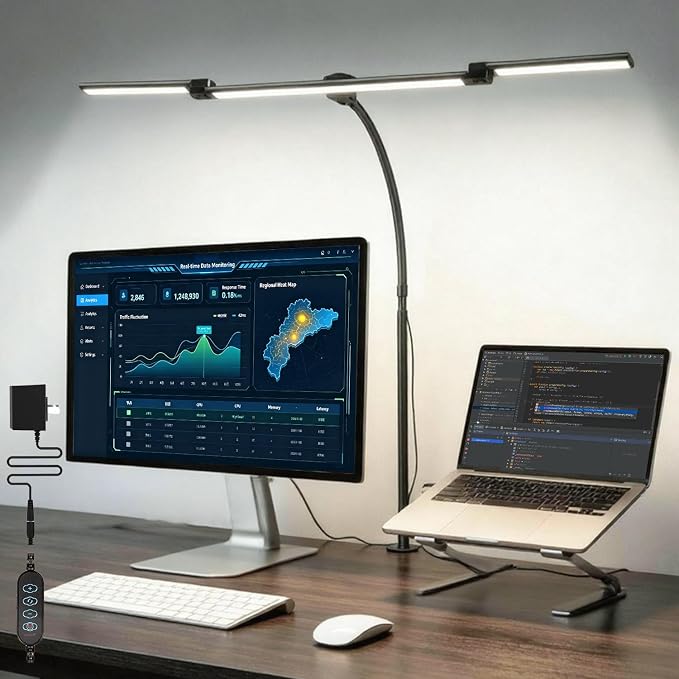 LED Desk Lamp with Clamp for Home Office, Triple Head Architect Desk Lamp for by Unknown