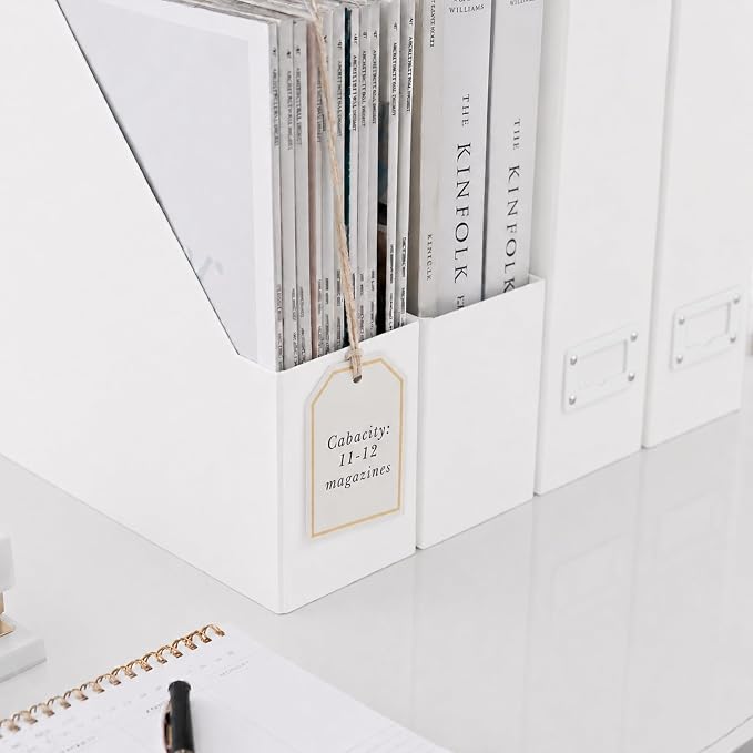 BLU MONACO Set of 6 Foldable White Magazine File Holders | Vertical Desk File - Image 6