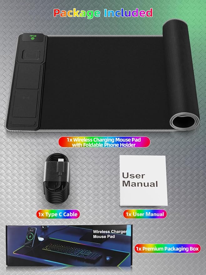Mouse Pad with Wireless Charger Foldable Phone Holder, XXL RGB Gaming Mousepad - Image 9