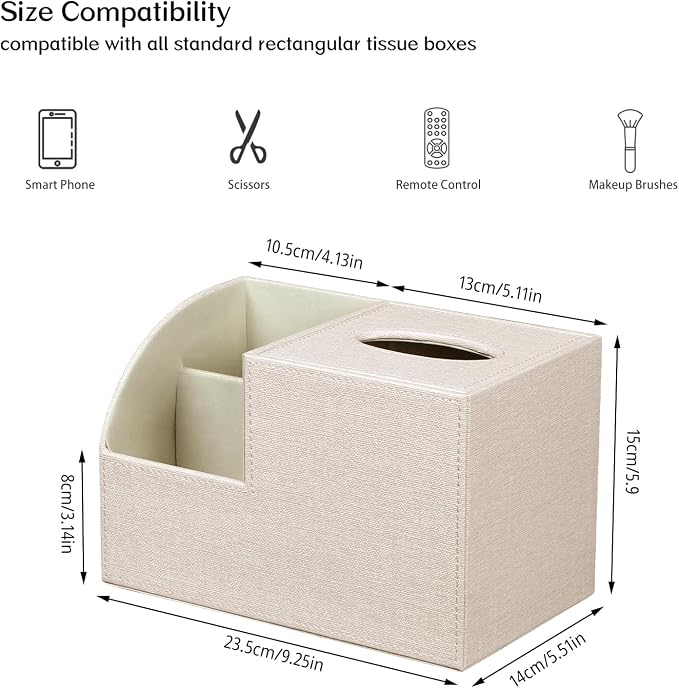 Square Tissue Box Cover with Storage, PU Leather Cube Tissue Box Holder - Image 3