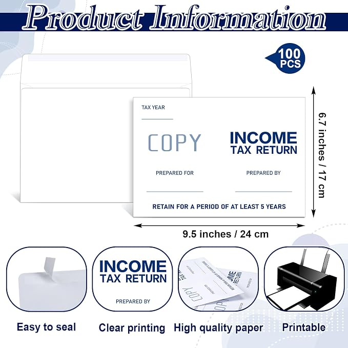 Sayglossy 100 Pcs 9.5 × 6.7 Inch Income Tax Return Envelopes - Image 2