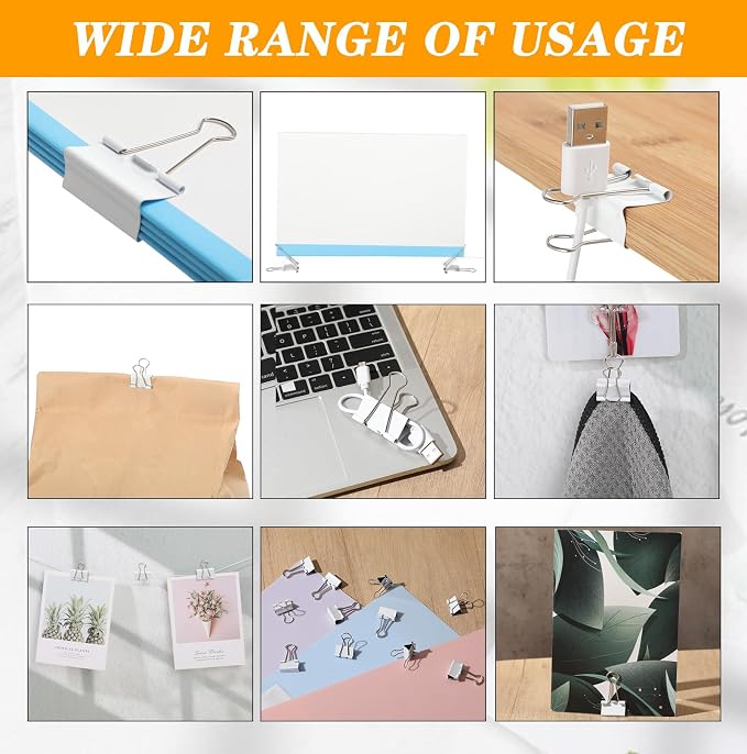 Jetec 200 Pack 0.75in/19mm White Metal Binder Clips Bulk Medium Reusable Fold - Image 3