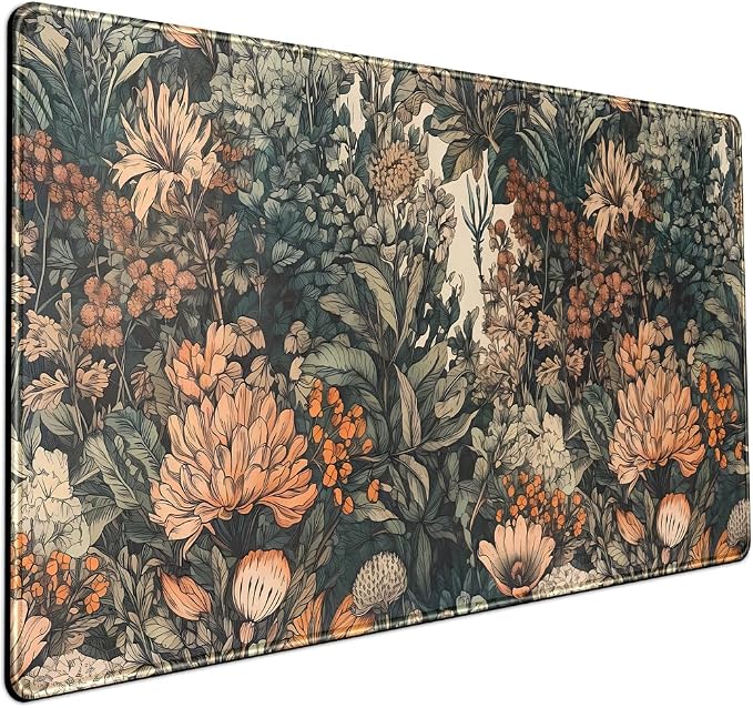 Boho Aesthetic Desk Mat Wildflowers Large Mouse Pad Gaming Pad, XXL Keyboard by Mechanical+Cattle