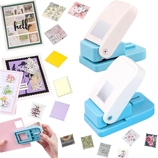 2 Pcs Craft Hole Punch, 1X0.8 inch Rectangular Postage Stamp Punches & 1" by CYFUNDESIGN