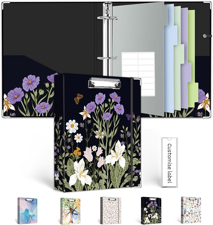 Mini Binder 3 Ring 1 Inch for 5.5"x8.5" Paper, Cute Small Three Ring Binders by BVSSX