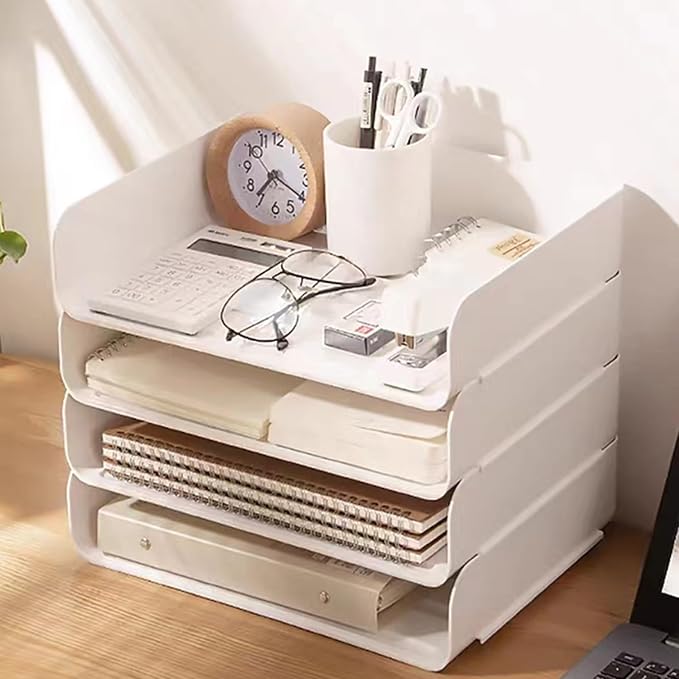 4 Tier Desk Organizer, Stackable Paper Tray Organizer by Noger