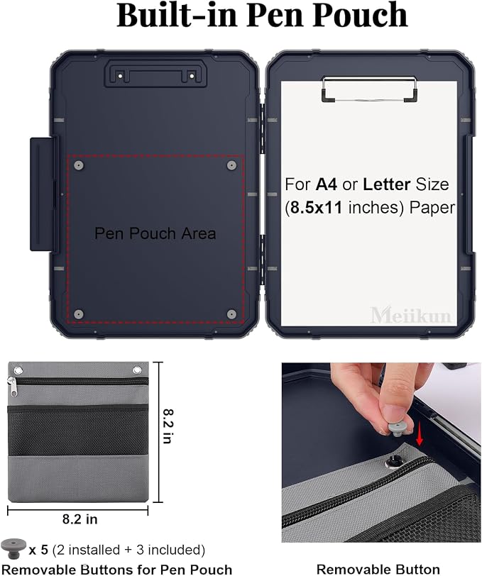 Meiikun Clipboard with Storage, Rugged Shockproof Protective, Internal Pen - Image 3