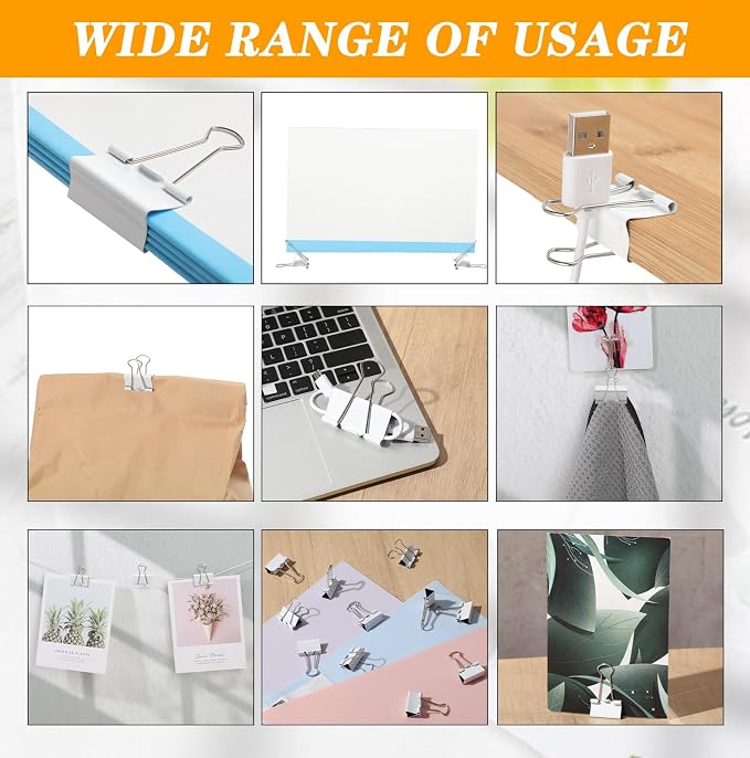 Jetec 300 Pack 1in/25mm White Metal Binder Clips Bulk Medium Reusable Fold Back - Image 6
