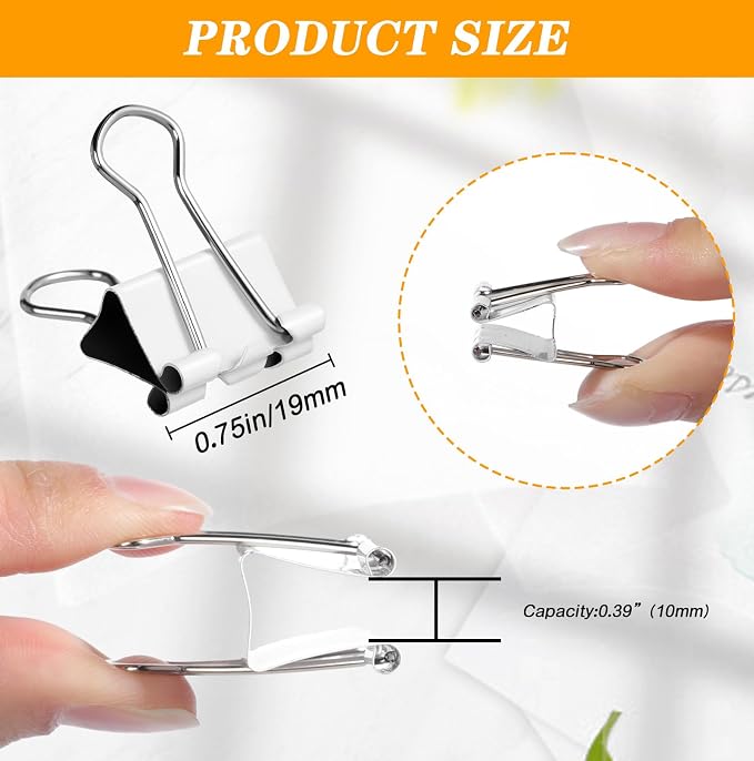 Jetec 300 Pcs 0.75in/19mm White Metal Material Binder Clips Bulk Medium - Image 2