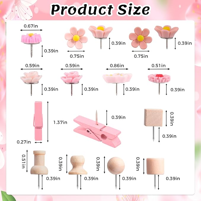 78 Pieces Push Pins Set Cute Thumb Tacks Decorative Flower Push Pins - Image 2
