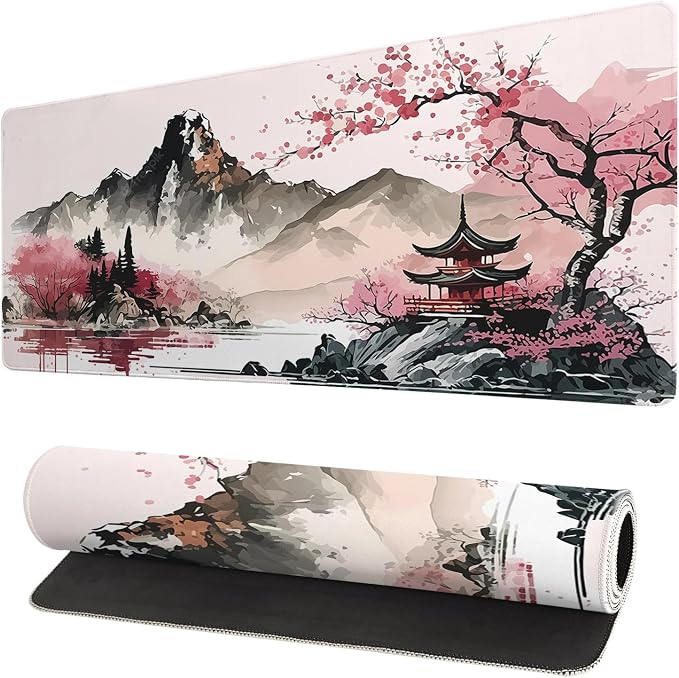 Watercolor Japanese Large Gaming Mouse Pad, Mouse Pad Gaming 31.5 x 11.8 in by Brecoy