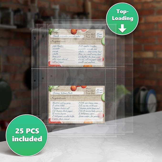 50 Pockets Full Size 4x6 for 8.5x11 Recipe Card Protectors Top-Loading Crystal - Image 4