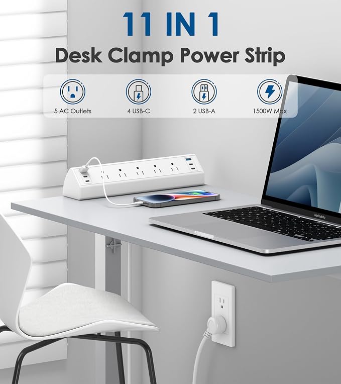 Jgstkcity Desk Clamp Power Strip USB C, Table Surge Protector | 1200J, Total - Image 4