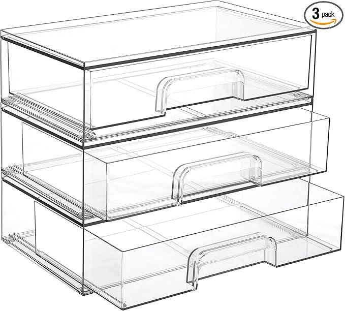 Vtopmart 12.1''W Clear Stackable Storage Drawers, 3 Pack Acrylic Plastic by Vtopmart