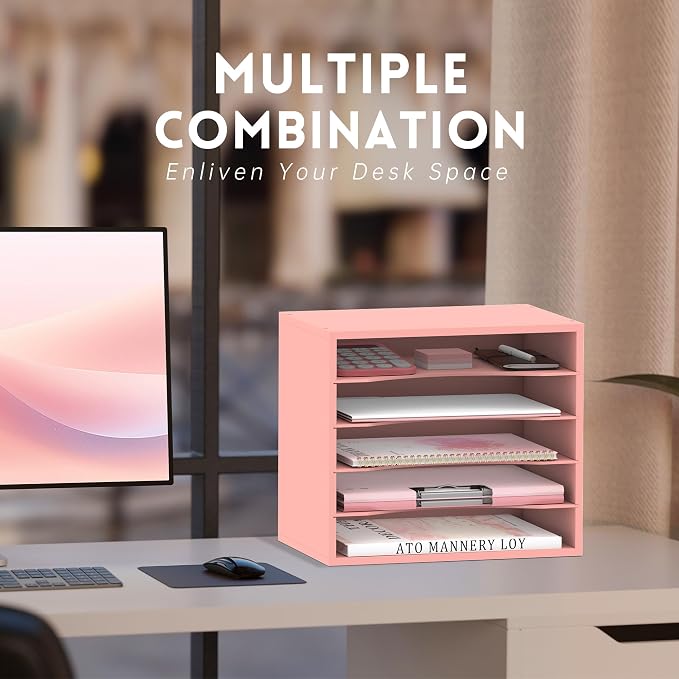 SUPEASY Wood Desk Organizer, 5 Tier Paper File Organizer - Image 4