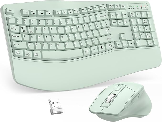 Wireless Keyboard and Mouse Combo, 2.4G Full Size Wave Keys Ergonomic Keyboard by Unknown