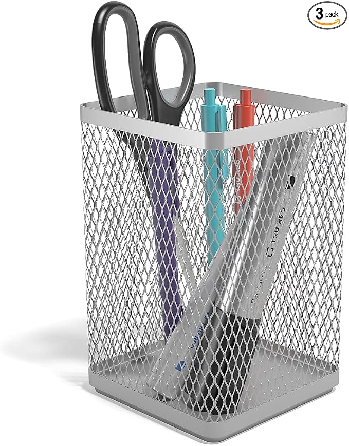 TRU RED Stackable Wire Mesh Jumbo Pencil Holder, 3‑Pack – Large Desktop by TRURED