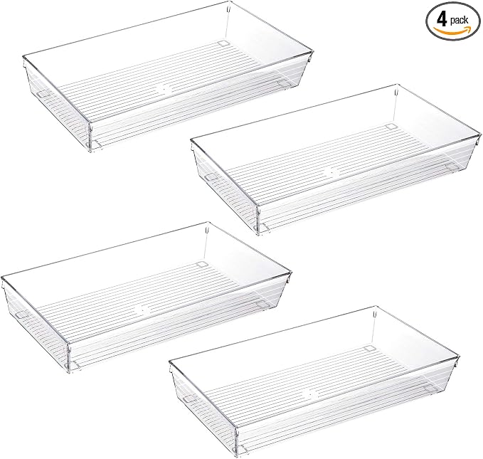 4 Pack 12"x 6" Large Size Clear Plastic Desk Drawer Organizer Tray Bathroom by Backerysupply