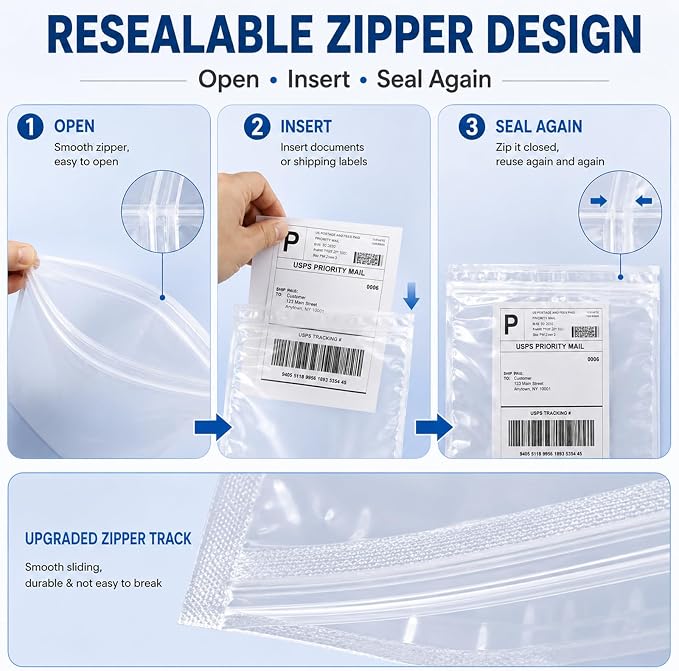 Glenmal 250 pcs 4.5" x 5.5" Resealable Packing List Envelopes Clear - Image 3
