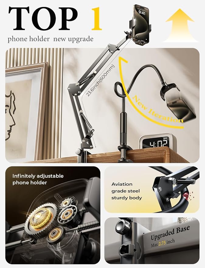 LISEN Gooseneck Phone Holder for Bed Desk Cell Phone Stand for Desk Bed Gaming - Image 8