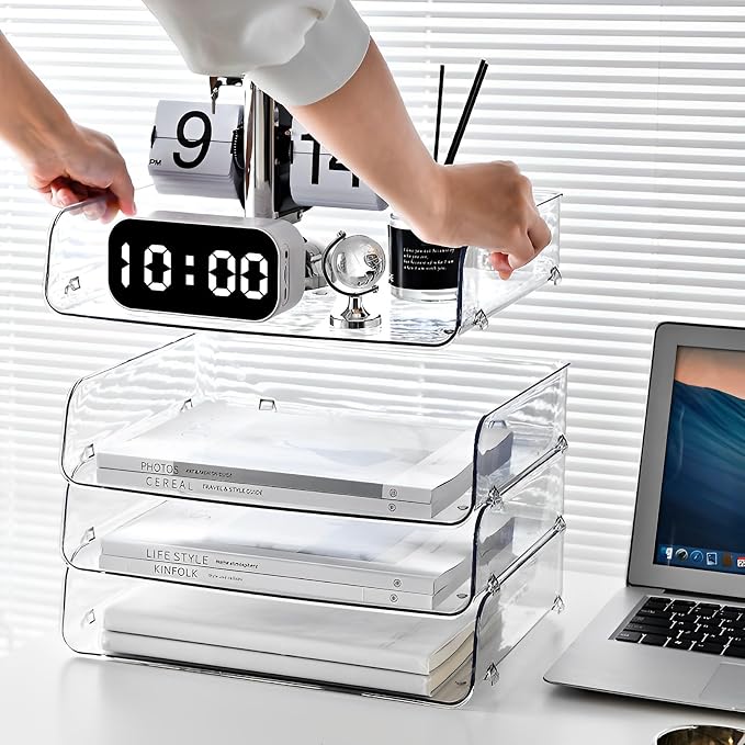 Gagee 4 Pack Paper Organizer for Desk, Stackable Paper Tray Book Holder for - Image 4