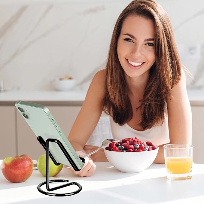 ROPOSY Cell Phone Stand for Desk, Cute Metal Black Cell Phone Stand Holder Desk - Image 6