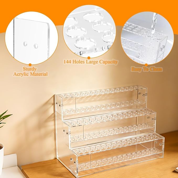 144-Slots Pen Holder for Craft Shows, 3-Tier Acrylic Pen Display Stand Holders - Image 5