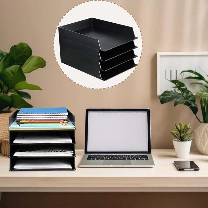 Wenqik 12 Pcs Stackable Paper Trays Rectangular Plastic Desk Holder Desktop - Image 7