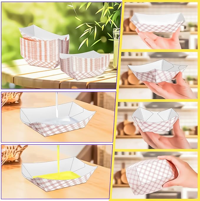 60 Pack Checkered 1 Lb Paper Food Boat Trays Disposable Paper Boats Bowls - Image 4