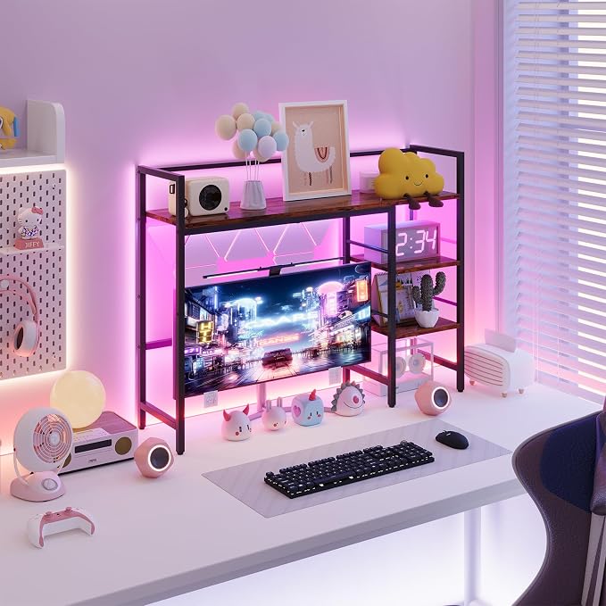 HavenlyYouth Desk Shelf with LED Light Strip, 3-Tier Storage Desktop Organizer - Image 8
