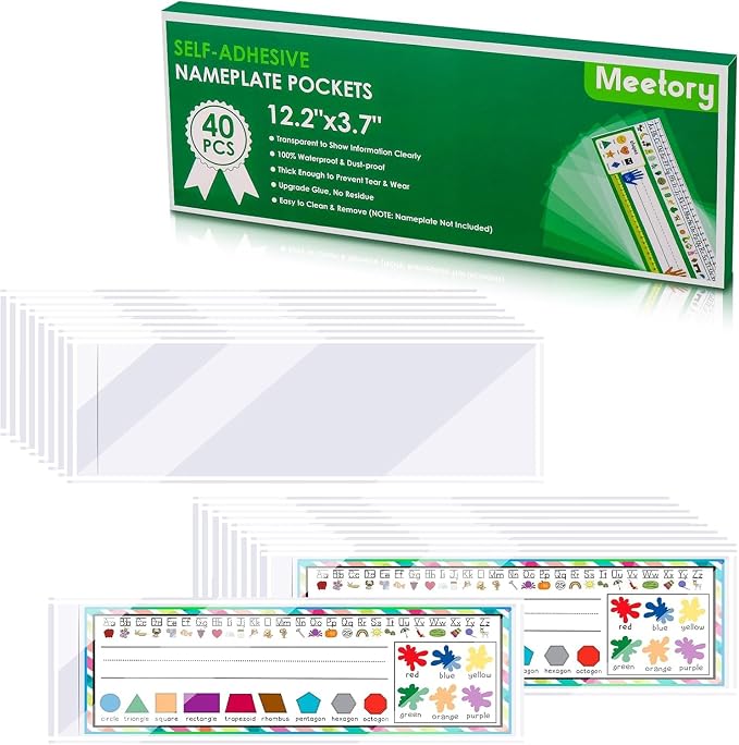 Meetory 40 PCS Upgraded Nameplate Pocket, Self Adhesive Desk Nameplates Name by Meetory