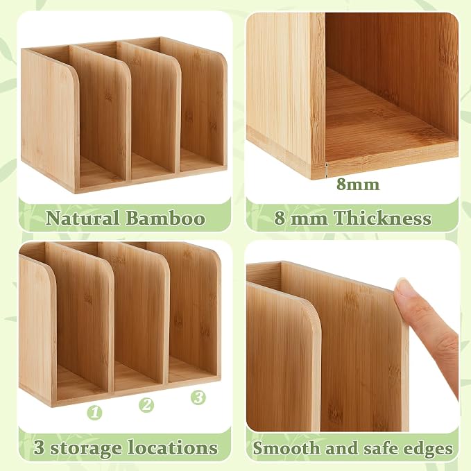 Novabright Bamboo Wooden File Magazine Holder Desk Organizer, 3 Vertical - Image 3