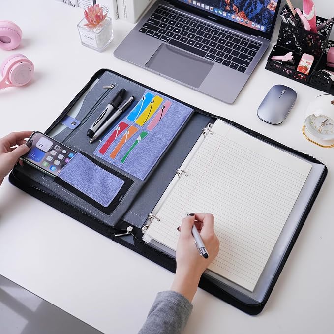 Wonderpool Travel Zippered Portfolio 3 Ring Binder A4 Padfolio Document Case - Image 6