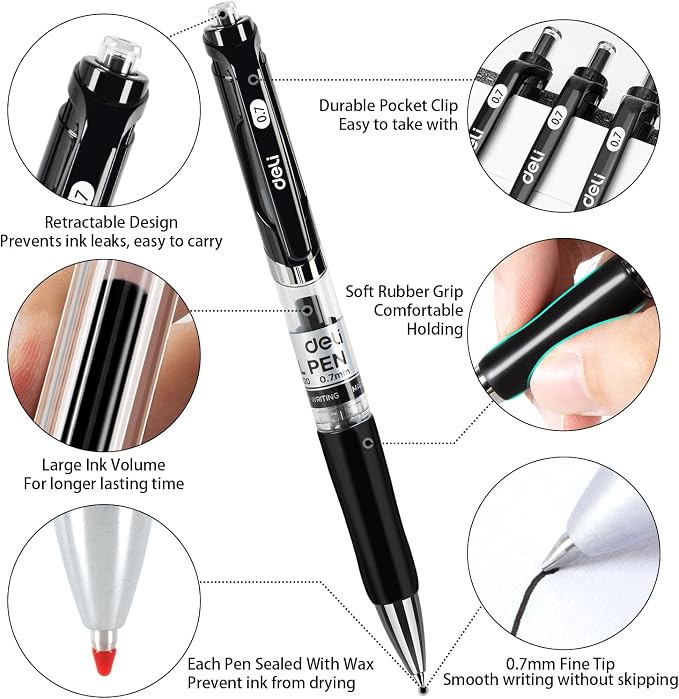 deli Gel Pens, Medium Point Pen 0.7mm, Smooth Writing, Fast Dry, No Bleed - Image 3