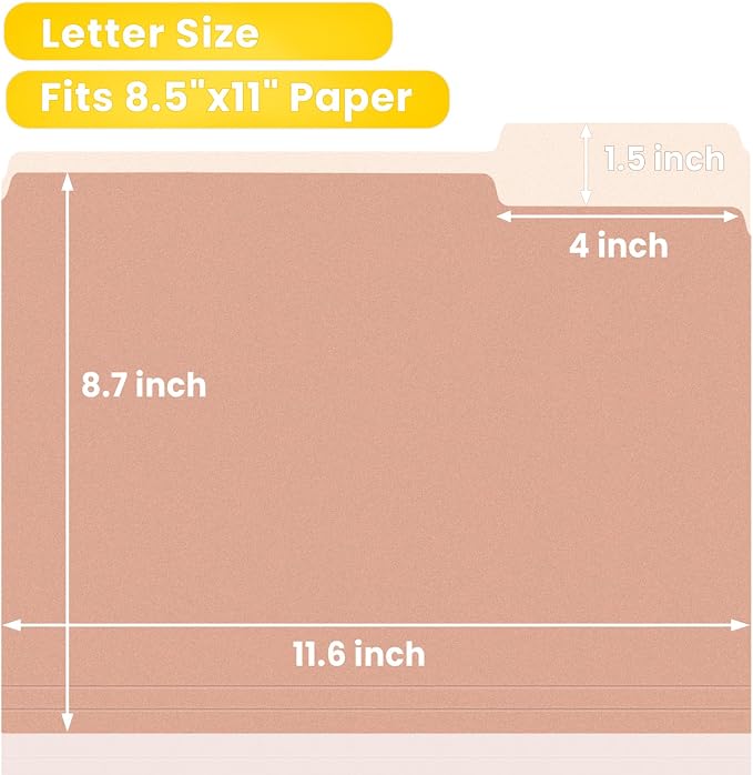 SUNEE File Folders Letter Size Pastel Colors, 100 Pack Manilla Folders 8.5 x 11 - Image 3