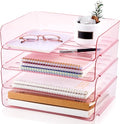 Harloon 4 Tier Pink Acrylic Paper Organizer 13 x 9.8 x 3 Inches Letter Tray by Muasung
