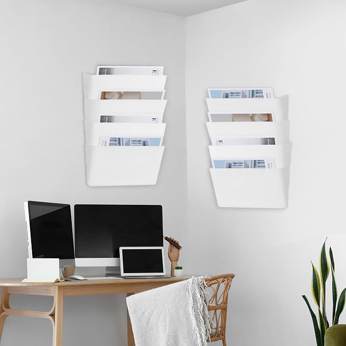 EASEPRES 8 Pack White Plastic Single Pocket Hanging File Organizer, Wall Mount - Image 5