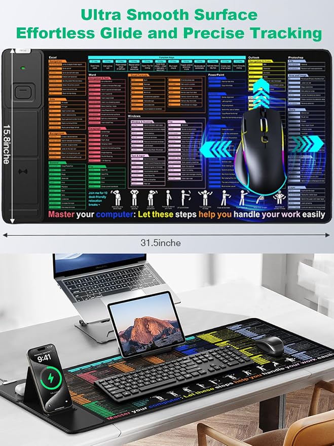 Mouse Pad with Foldable Phone Holder, Wireless Charging Desk Mat 31.5x15.75 - Image 6