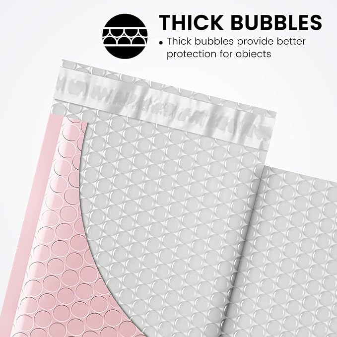 Fuxury Small Bubble Mailers 4x8" 100 Pack Light Pink Bubble Mailer Usable Size - Image 3