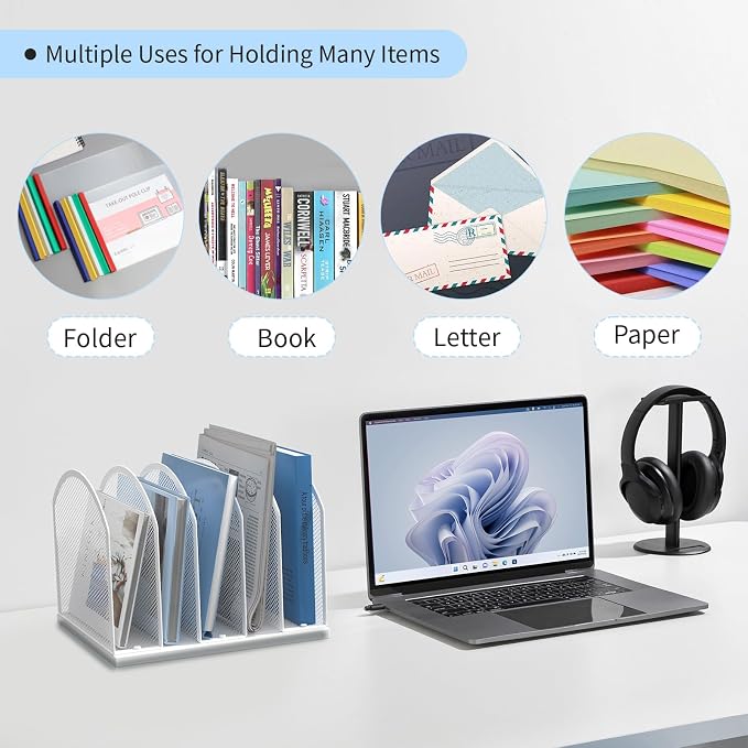 Gawerk 5-Section Vertical Desktop Organizer, 5-Section Mesh File Folder Stand - Image 6