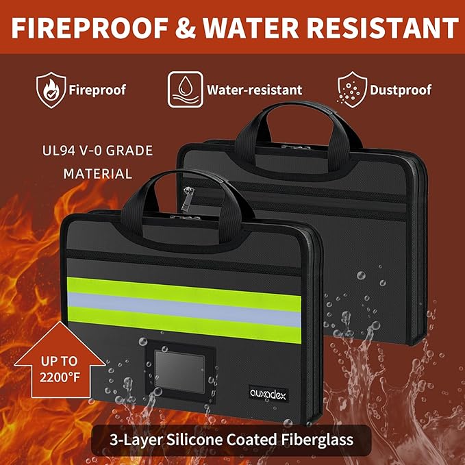 Fireproof Accordion Document Bag, Water-Resistant File Organizer, 12 Pockets - Image 2