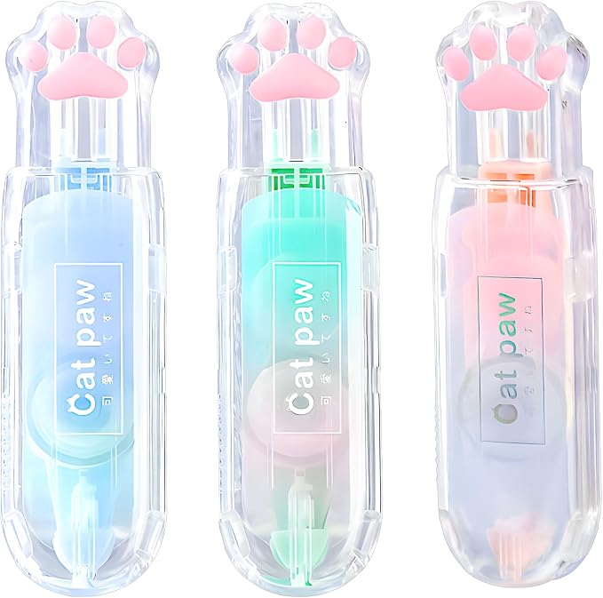 3Pcs Retractable White Correction Tape, Cute Cat Paw Correction Tape Pens by Unknown