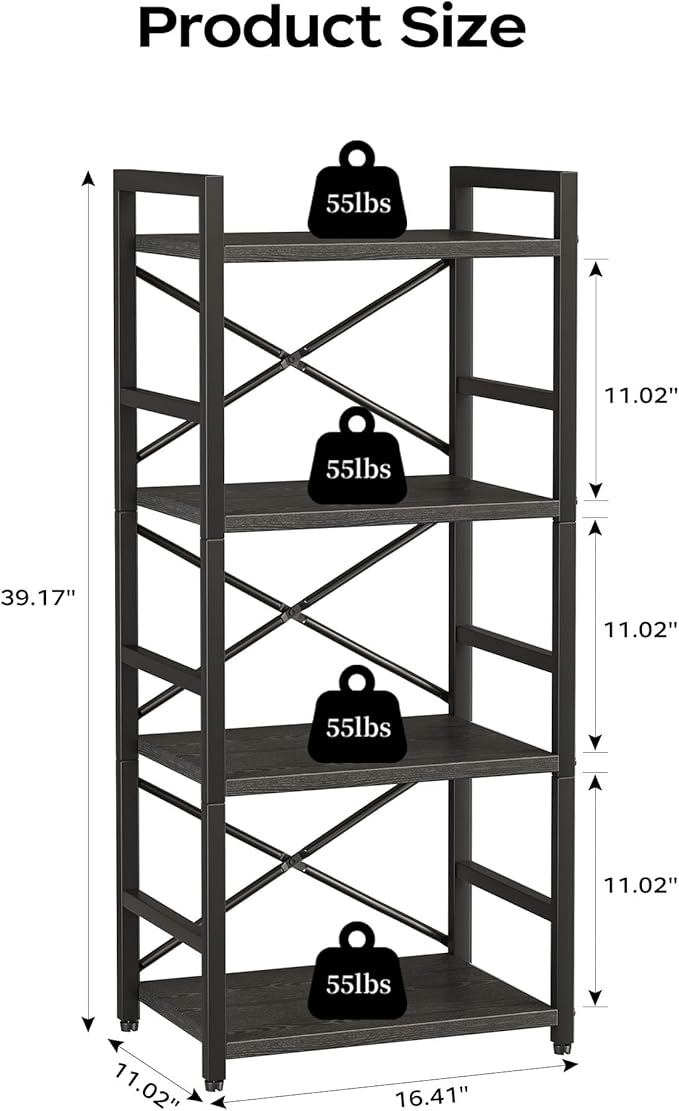 Homeiju Black Bookshelf, 4 Tier Small Bookcase, Book Shelf Organization and - Image 3