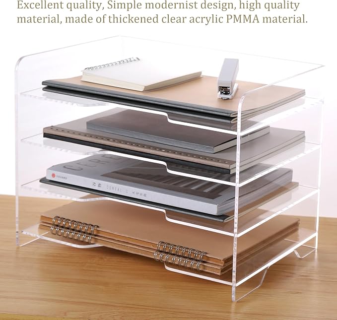 HeZone Acrylic Desk Organizer, 4 Tier Paper Tray, Office Accessories - Image 6