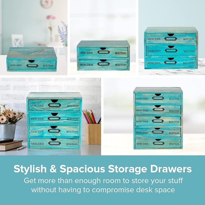 5-piece Full Matching Set Turquoise Wooden Cabinets, European Country Style - Image 5