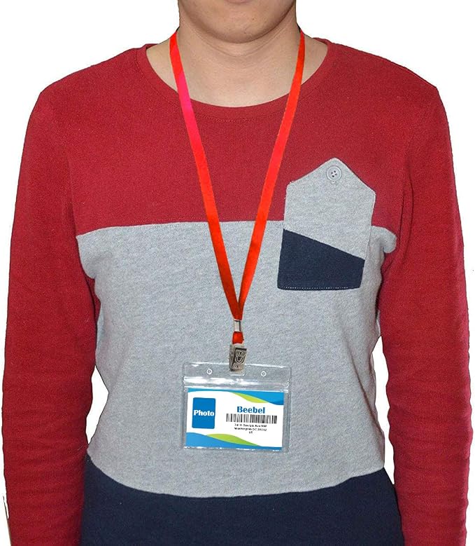 Beebel Red Lanyards 100 Pack Nylon Flat Badge Lanyard Bulldog Clip - Image 5