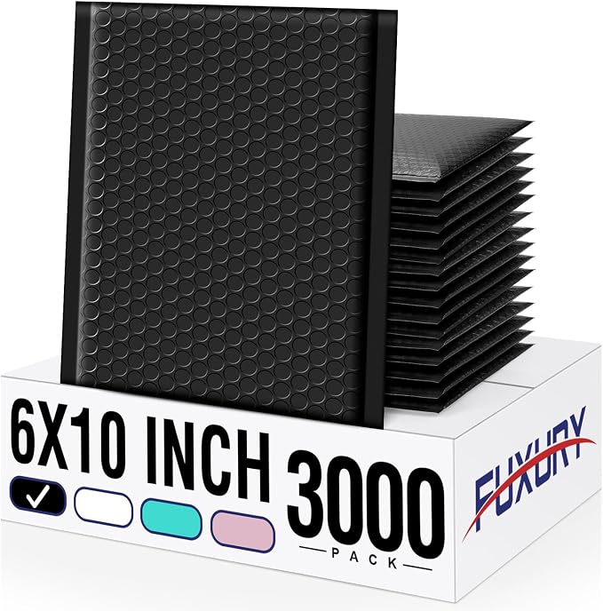 Fuxury Bubble Mailers 6x10“ 3000 Pack Black Padded Envelopes Usable Size 6x9" by Fuxury