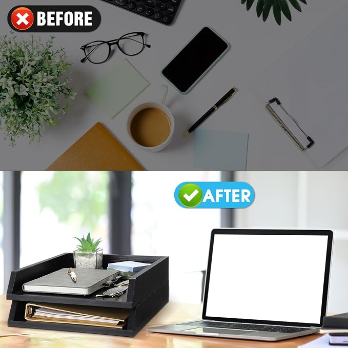 DoubleFill 2 Pcs Wooden Letter Trays 2 Tier Desktop Paper Organizer Wood - Image 5